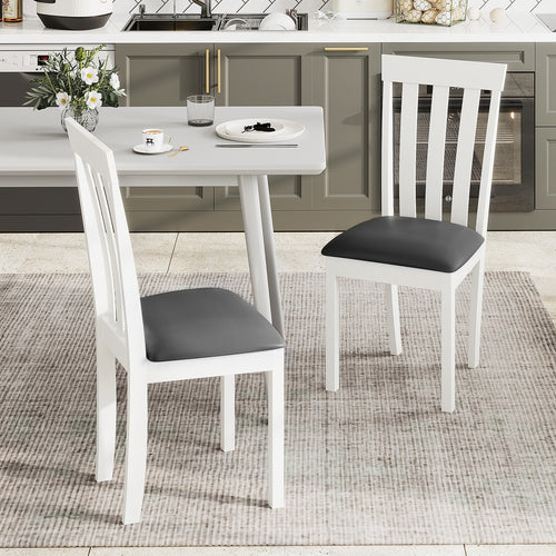 Dining Chair Set of 2 Upholstered Wooden Kitchen Chairs with Padded Seat and Rubber Wood Frame, White