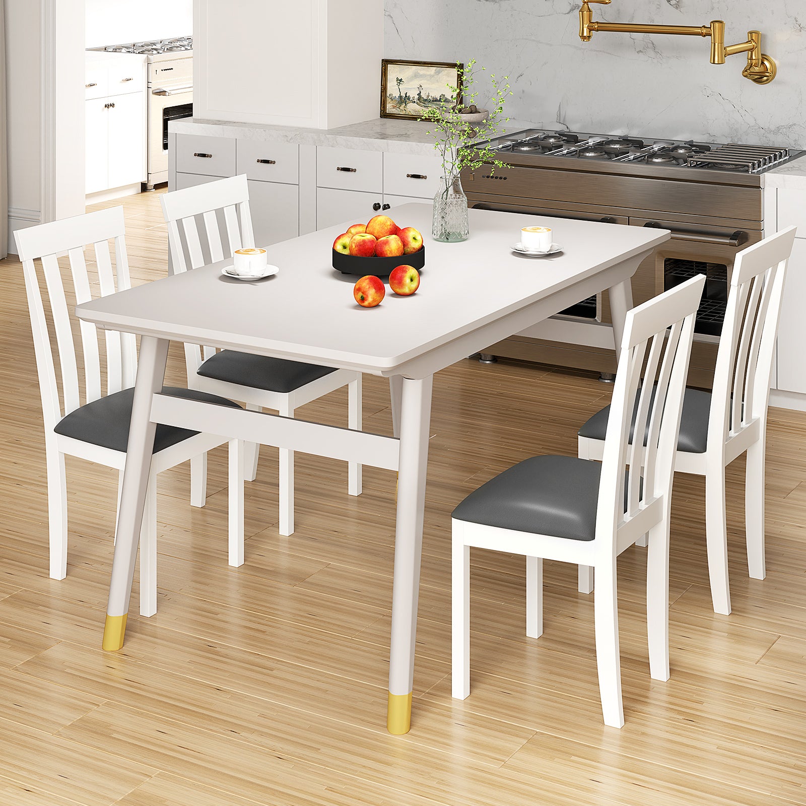 Dining Chair Set of 2 Upholstered Wooden Kitchen Chairs with Padded Seat and Rubber Wood Frame, White Dining Chairs at Gallery Canada