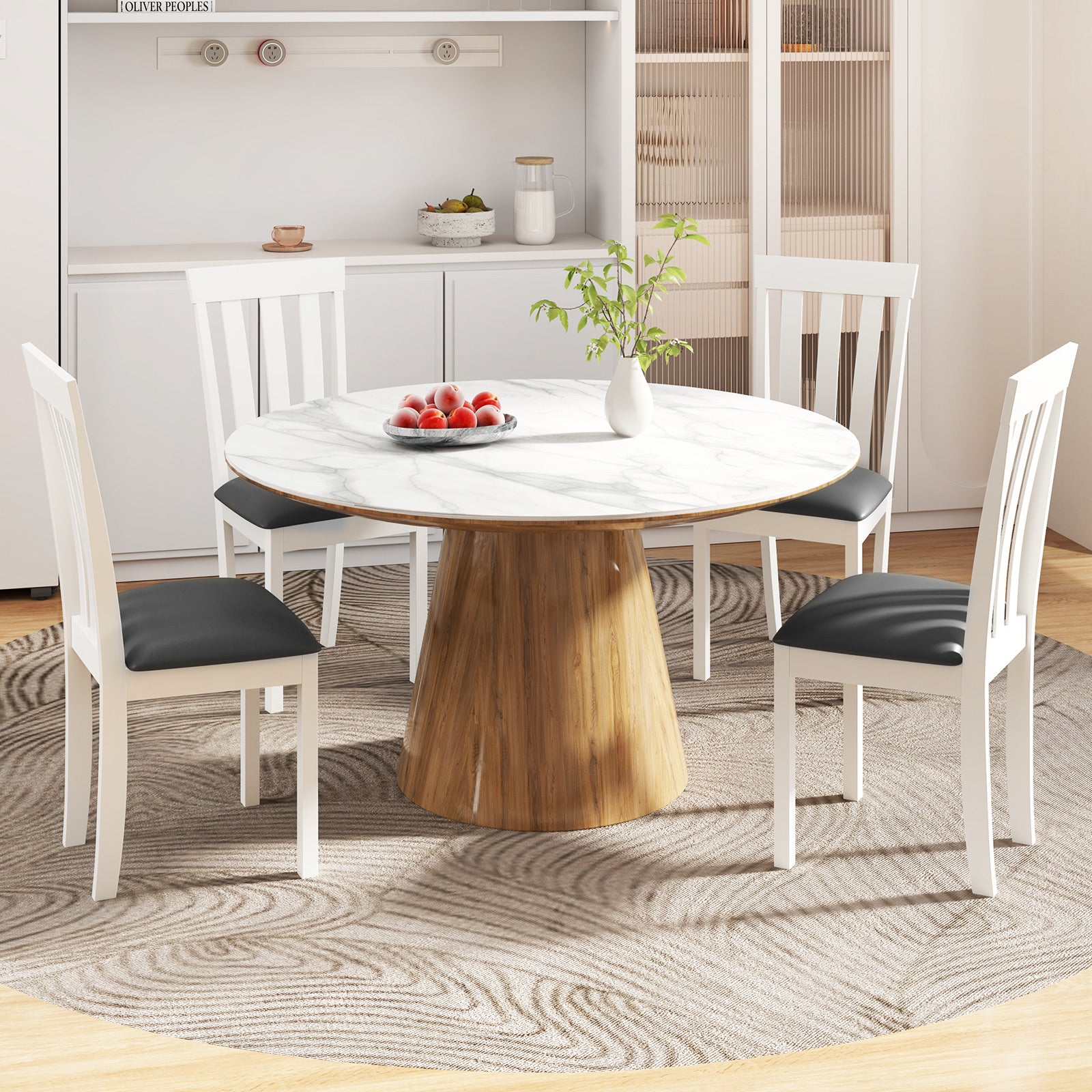 Dining Chair Set of 2 Upholstered Wooden Kitchen Chairs with Padded Seat and Rubber Wood Frame, White Dining Chairs at Gallery Canada