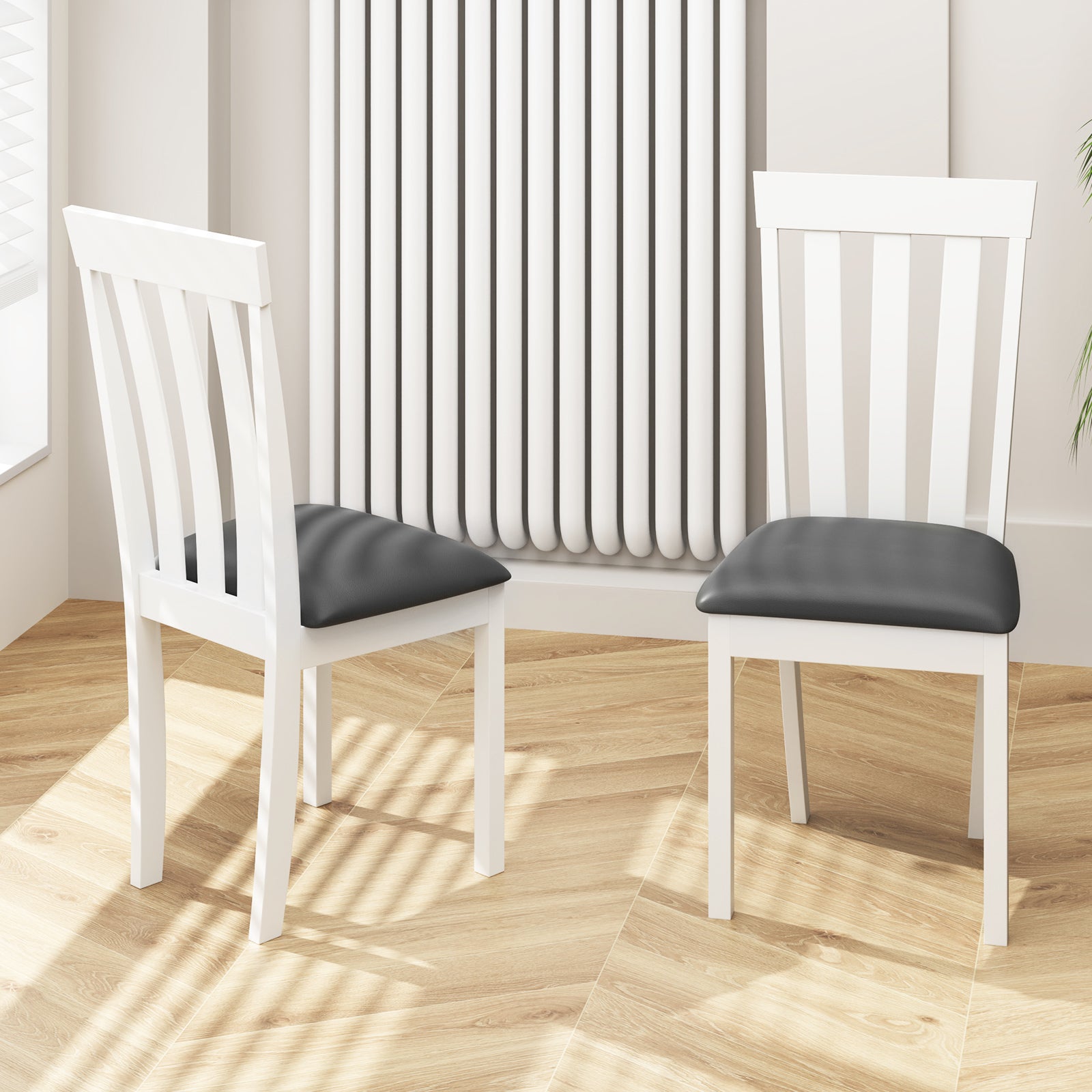 Dining Chair Set of 2 Upholstered Wooden Kitchen Chairs with Padded Seat and Rubber Wood Frame, White Dining Chairs at Gallery Canada