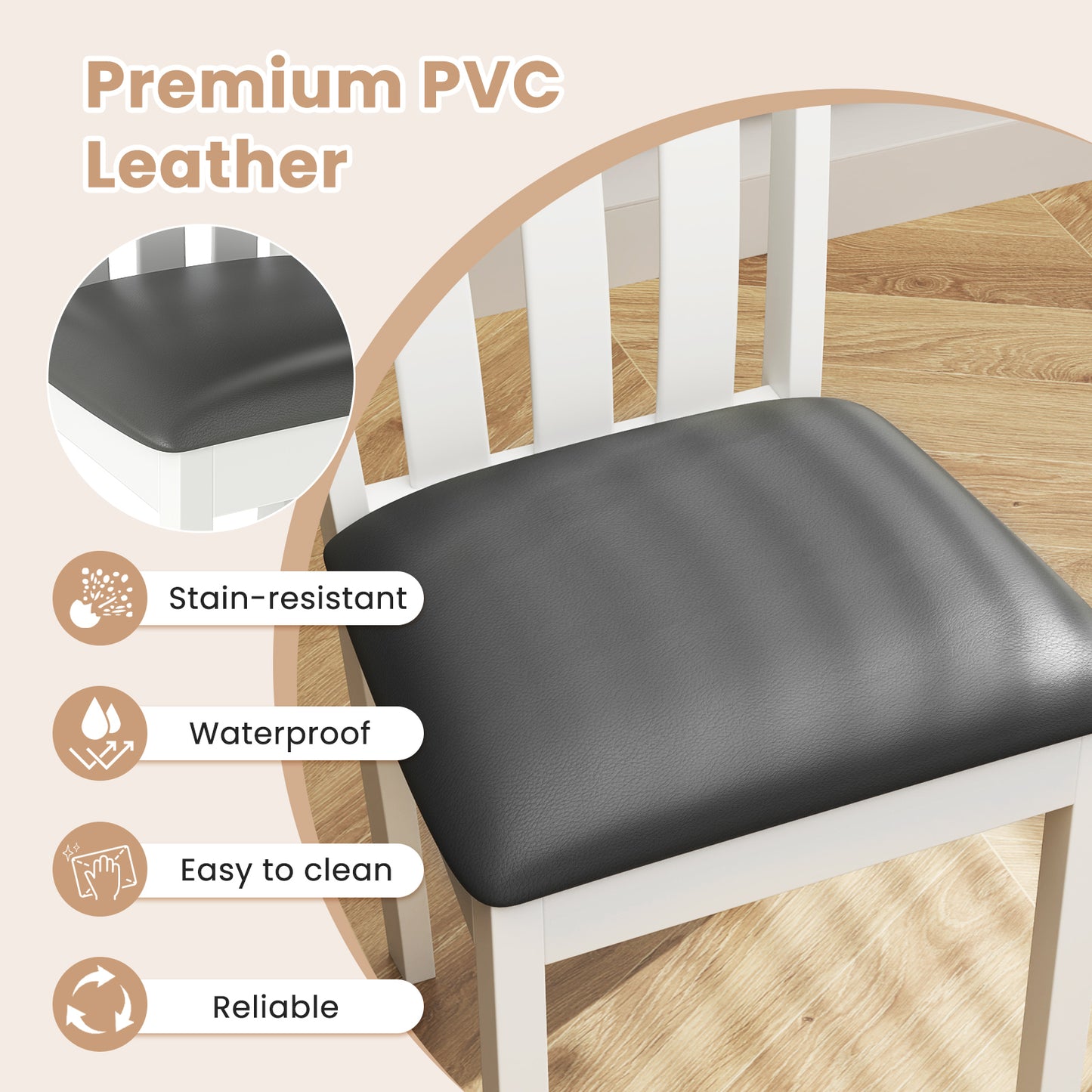 Dining Chair Set of 2 Upholstered Wooden Kitchen Chairs with Padded Seat and Rubber Wood Frame, White Dining Chairs at Gallery Canada