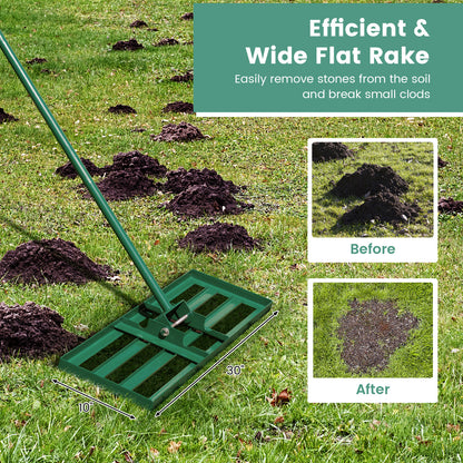 30 x 10 Inch Lawn Leveling Rake, Ergonomic Handle, Green Garden Tools at Gallery Canada