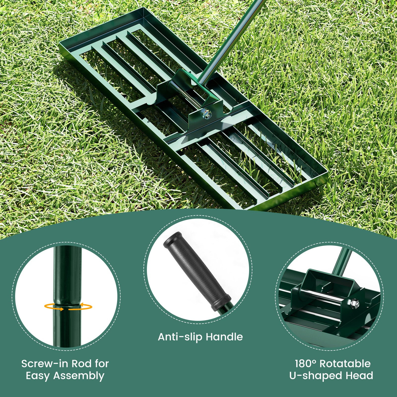 30 x 10 Inch Lawn Leveling Rake, Ergonomic Handle, Green Garden Tools at Gallery Canada