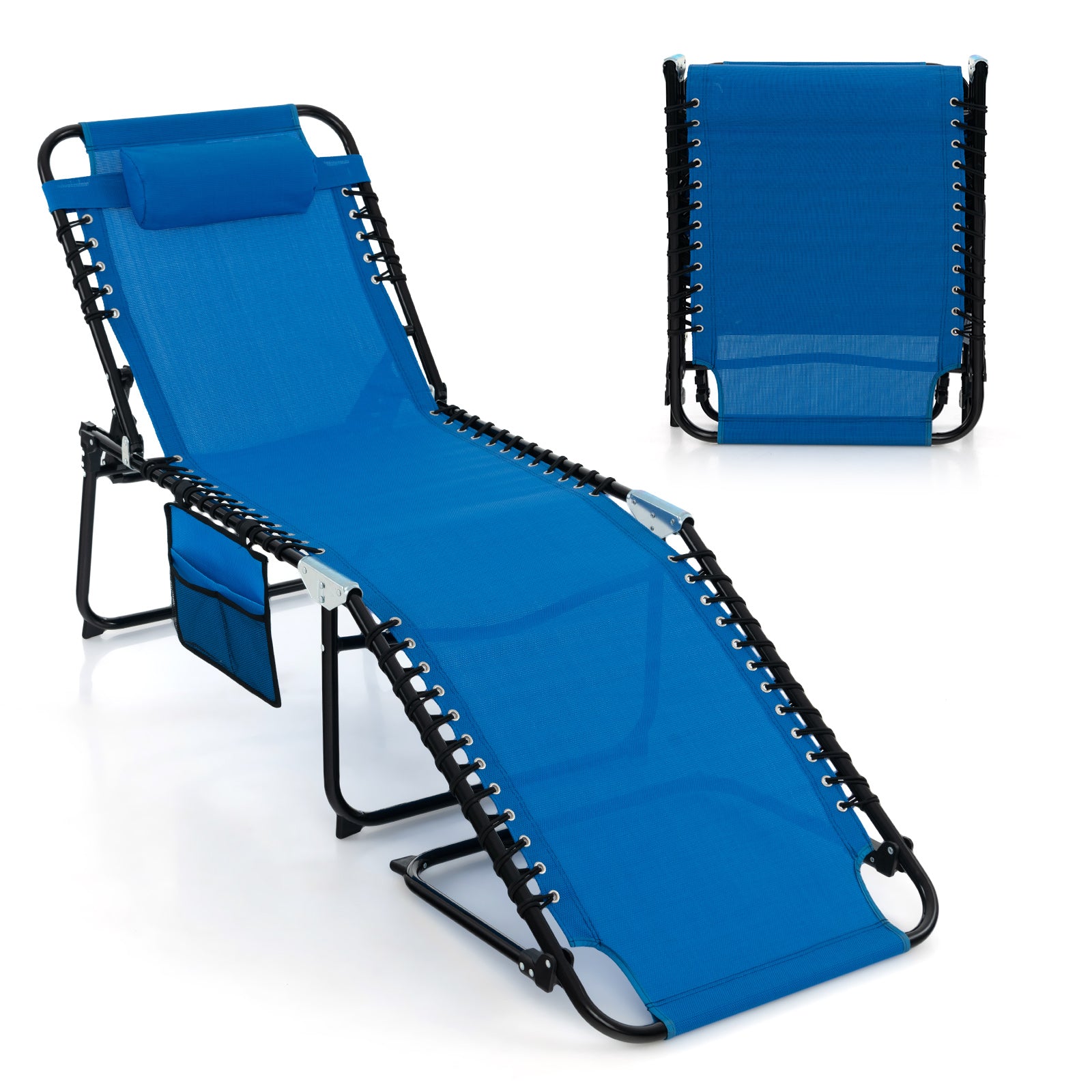Foldable Recline Lounge Chair with Adjustable Backrest and Footrest, Blue Outdoor Chaise Lounges Blue at Gallery Canada
