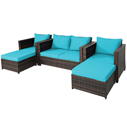 5 Piece Patio Cushioned Rattan Furniture Set, Turquoise Outdoor Sectionals at Gallery Canada