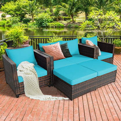 5 Piece Patio Cushioned Rattan Furniture Set, Turquoise Outdoor Sectionals at Gallery Canada