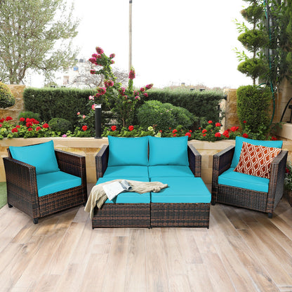 5 Piece Patio Cushioned Rattan Furniture Set, Turquoise Outdoor Sectionals at Gallery Canada