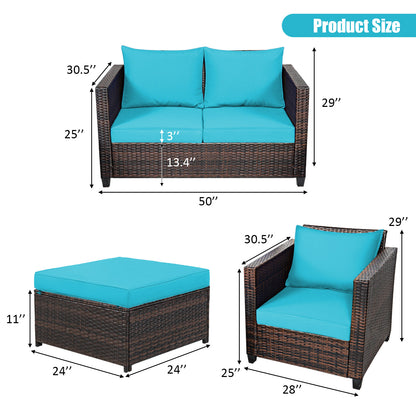 5 Piece Patio Cushioned Rattan Furniture Set, Turquoise Outdoor Sectionals at Gallery Canada
