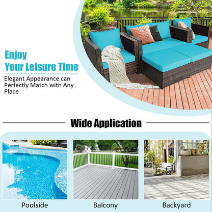 5 Piece Patio Cushioned Rattan Furniture Set, Turquoise Outdoor Sectionals at Gallery Canada