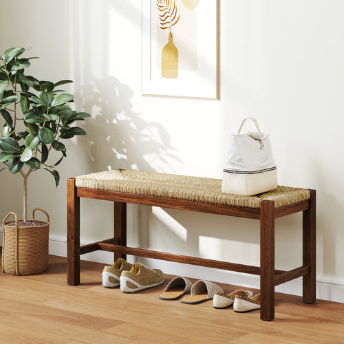 40 Inch Long Wood Bench with Solid Rubber Wood Frame, Walnut