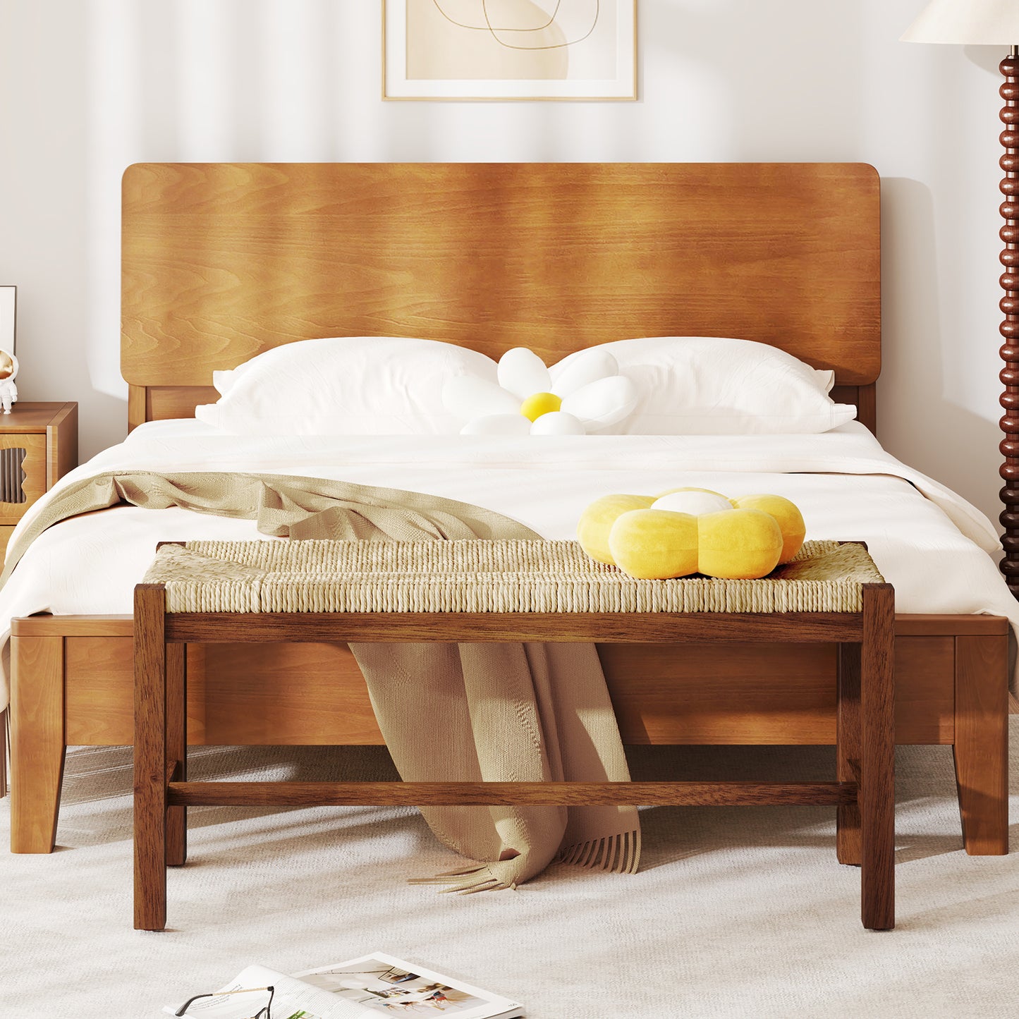 40 Inch Long Wood Bench with Solid Rubber Wood Frame, Walnut Outdoor Benches at Gallery Canada