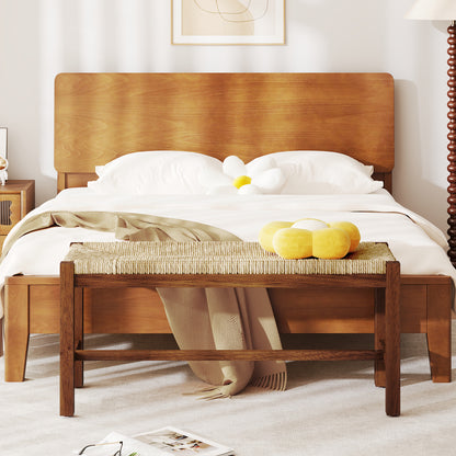 40 Inch Long Wood Bench with Solid Rubber Wood Frame, Walnut Outdoor Benches at Gallery Canada