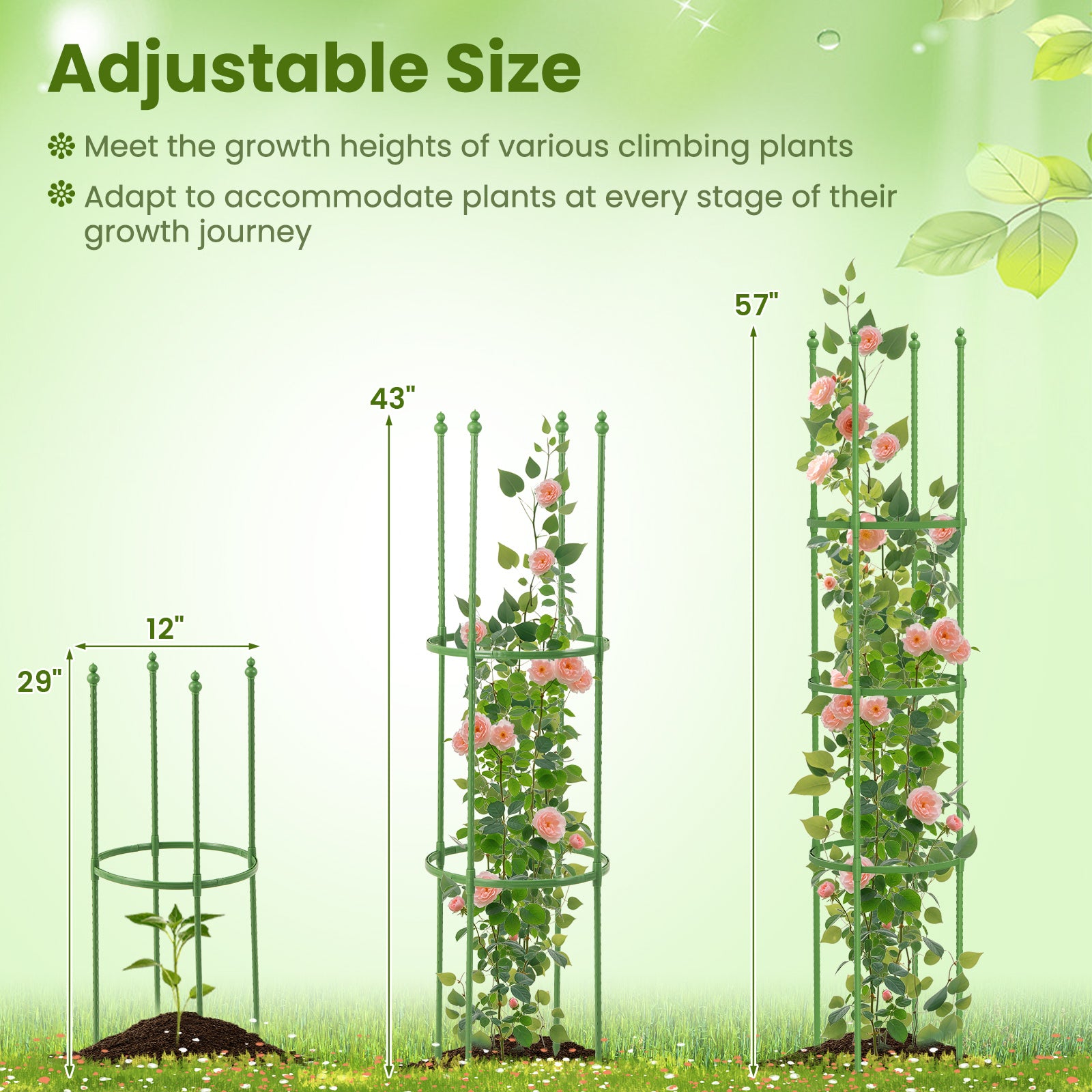 2-Pack Garden Trellis Tomato Cage with Adjustable Height, Green Plant Stands at Gallery Canada