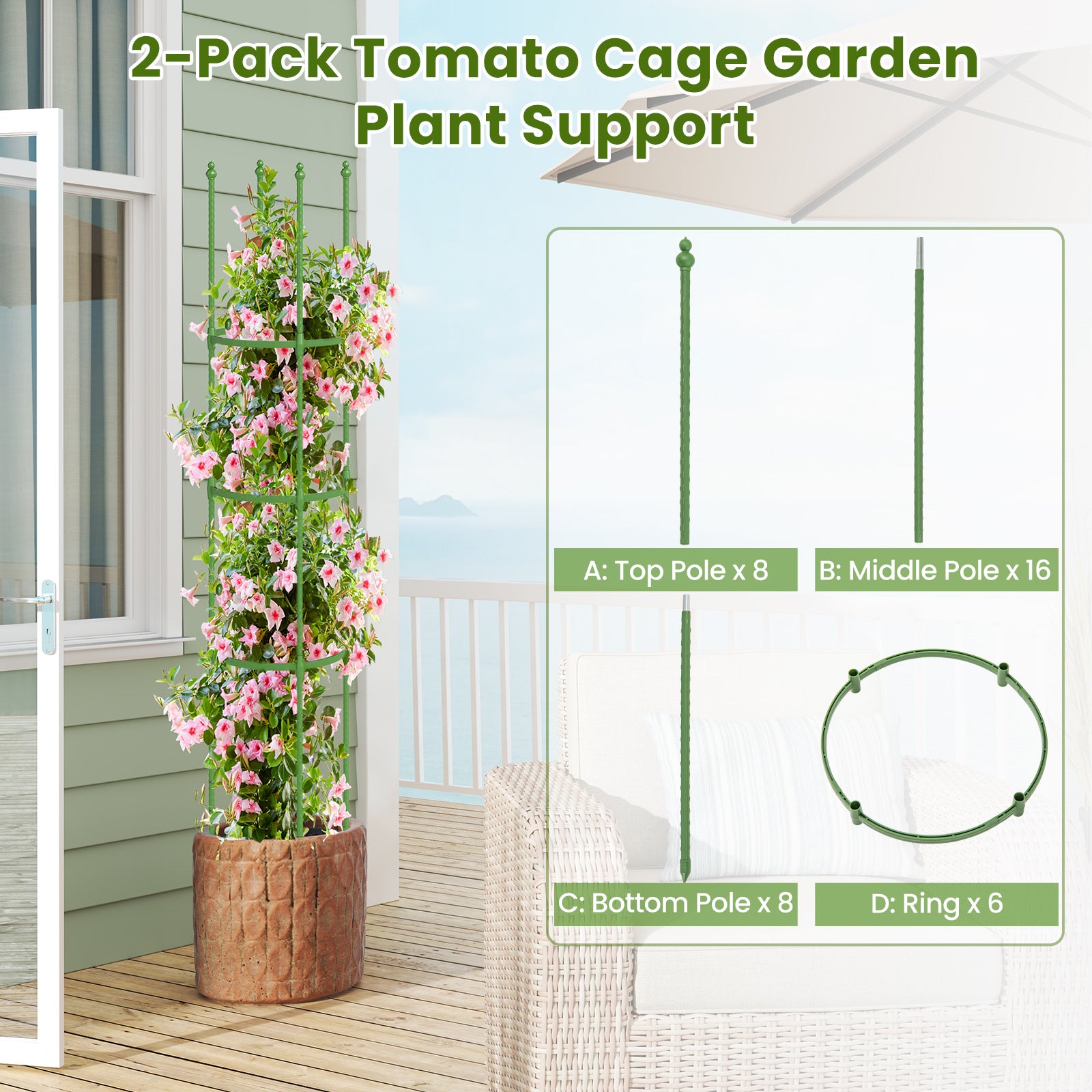 2-Pack Garden Trellis Tomato Cage with Adjustable Height, Green Plant Stands at Gallery Canada