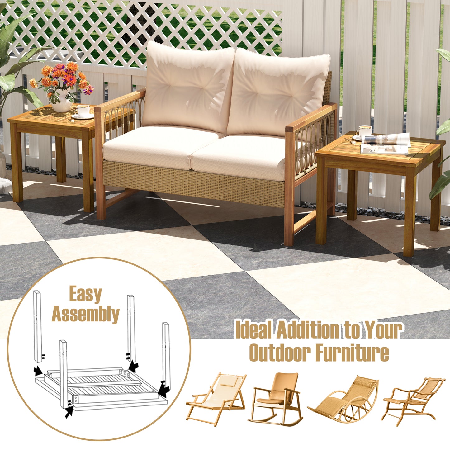 Outdoor Side Table Teak Wood End Table Square Patio Snack Coffee Table, Natural Patio Coffee Tables at Gallery Canada