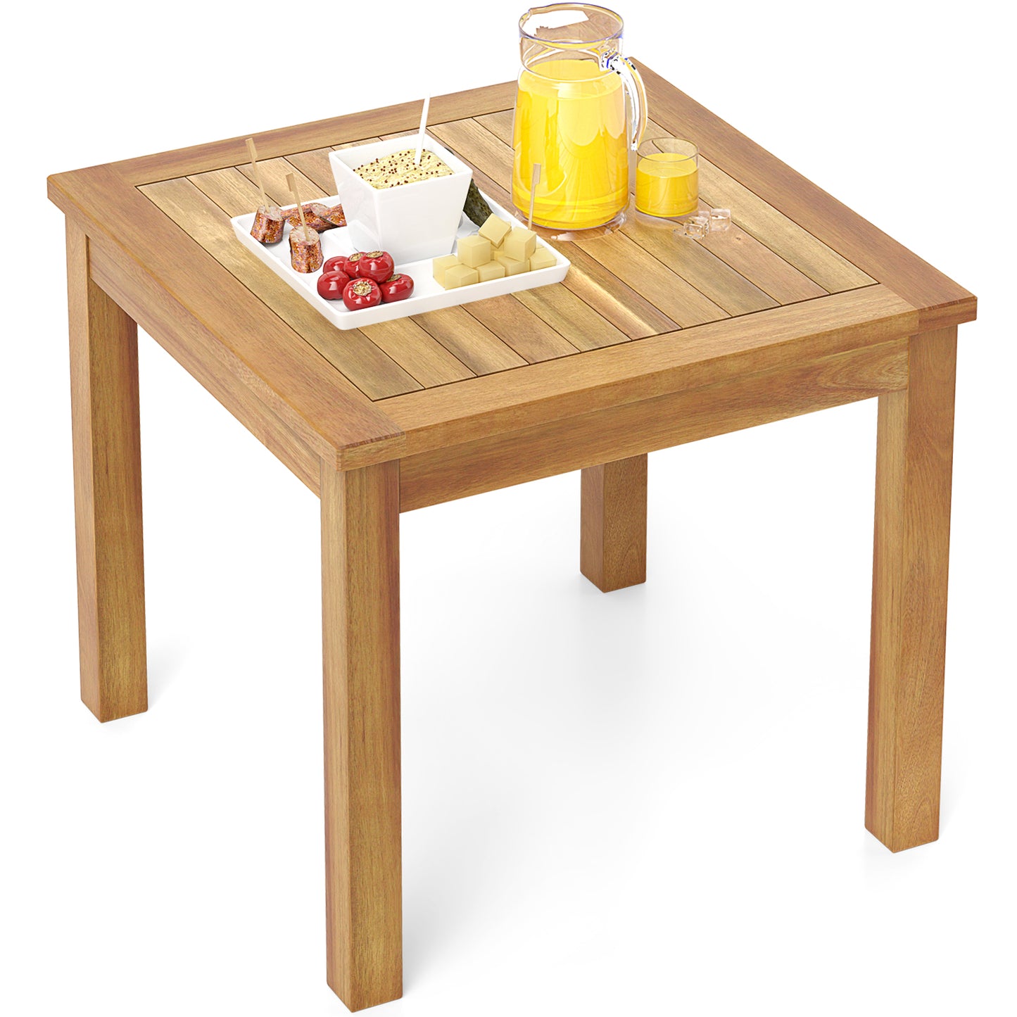 Outdoor Side Table Teak Wood End Table Square Patio Snack Coffee Table, Natural Patio Coffee Tables at Gallery Canada