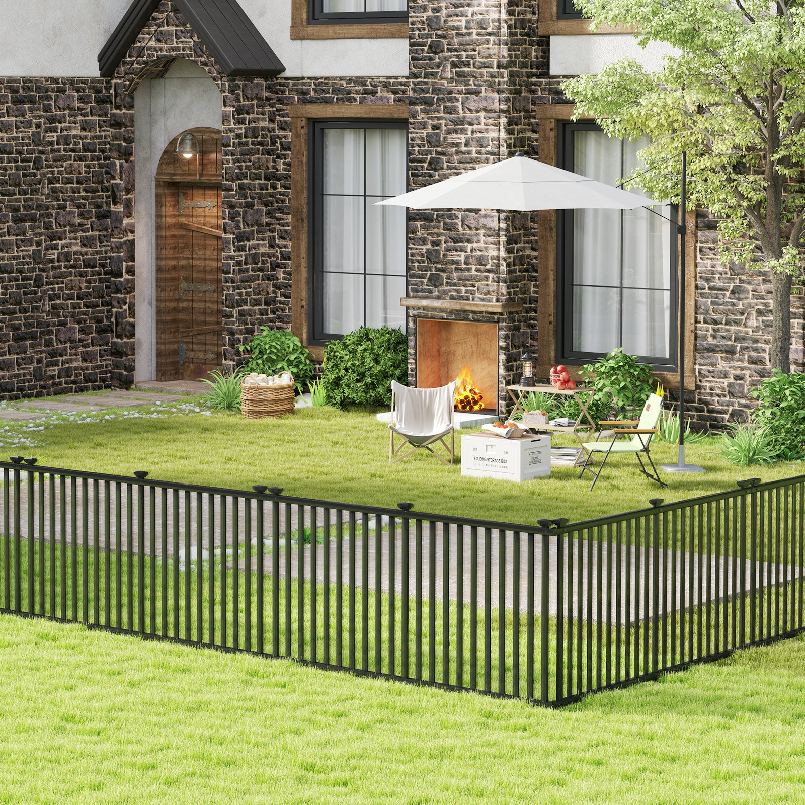 2 Piece 80 x 51 Inch Vinyl Picket Fence for Garden, Black Decorative Fencing & Flooring at Gallery Canada