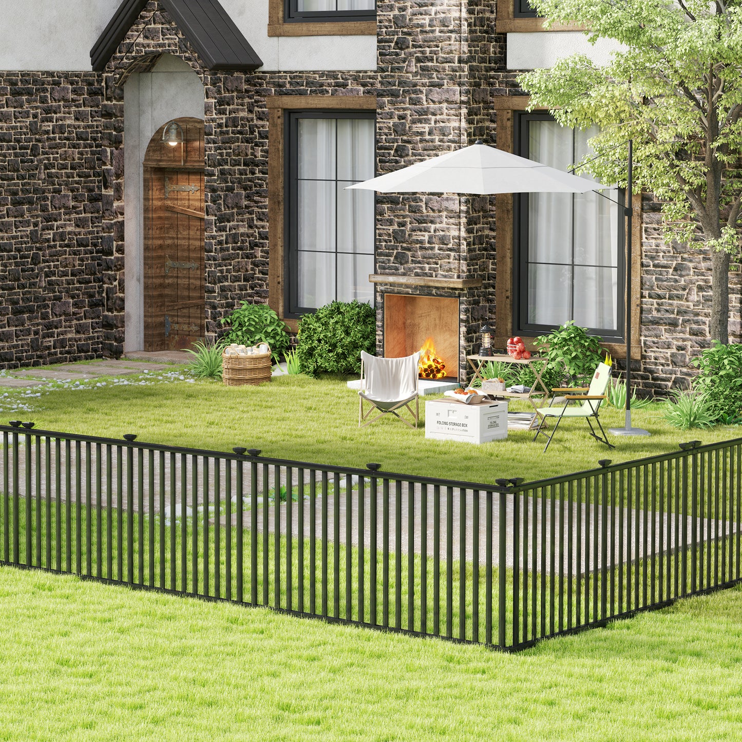 2 Piece 80 x 51 Inch Vinyl Picket Fence for Garden, Black Decorative Fencing & Flooring at Gallery Canada