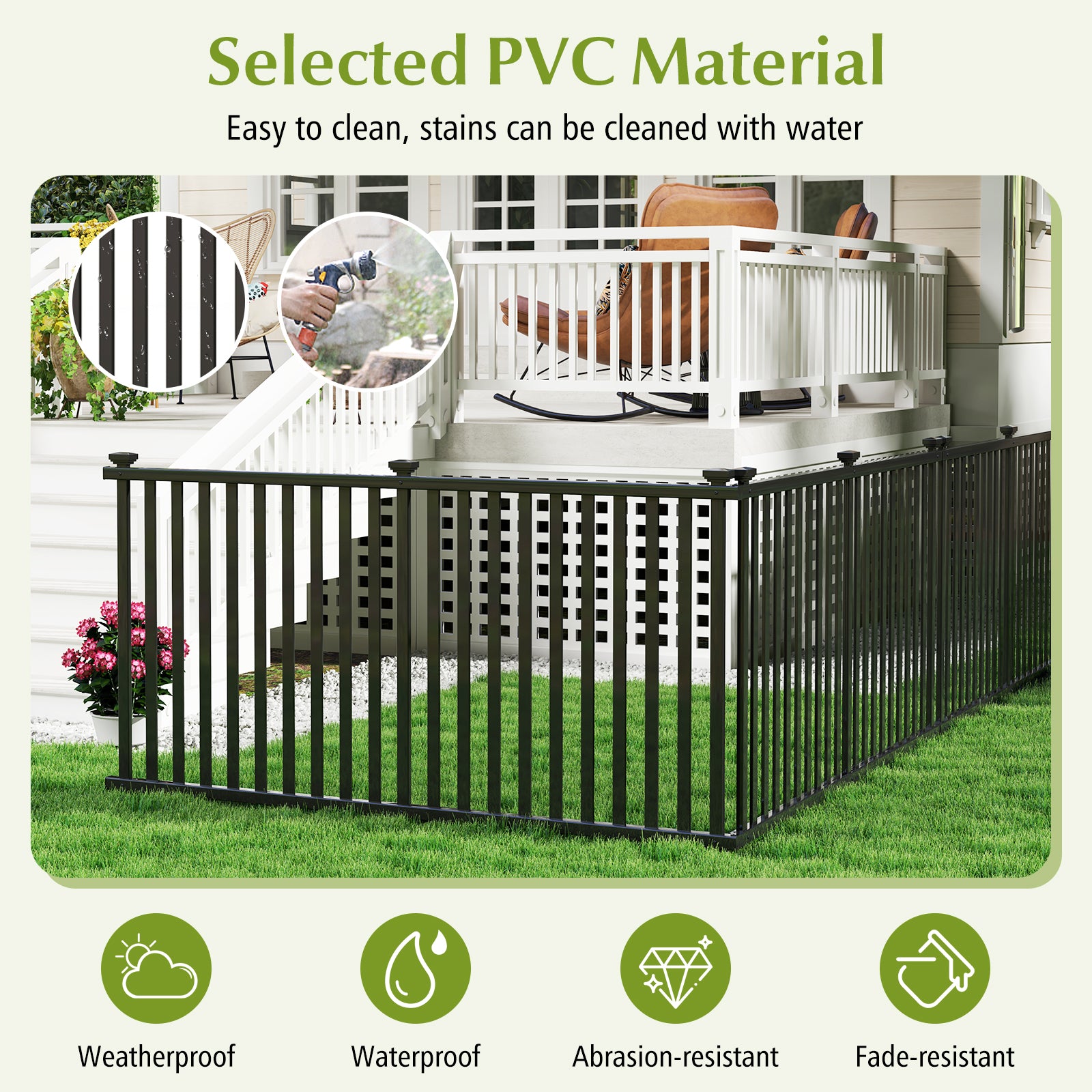 2 Piece 80 x 51 Inch Vinyl Picket Fence for Garden, Black Decorative Fencing & Flooring at Gallery Canada