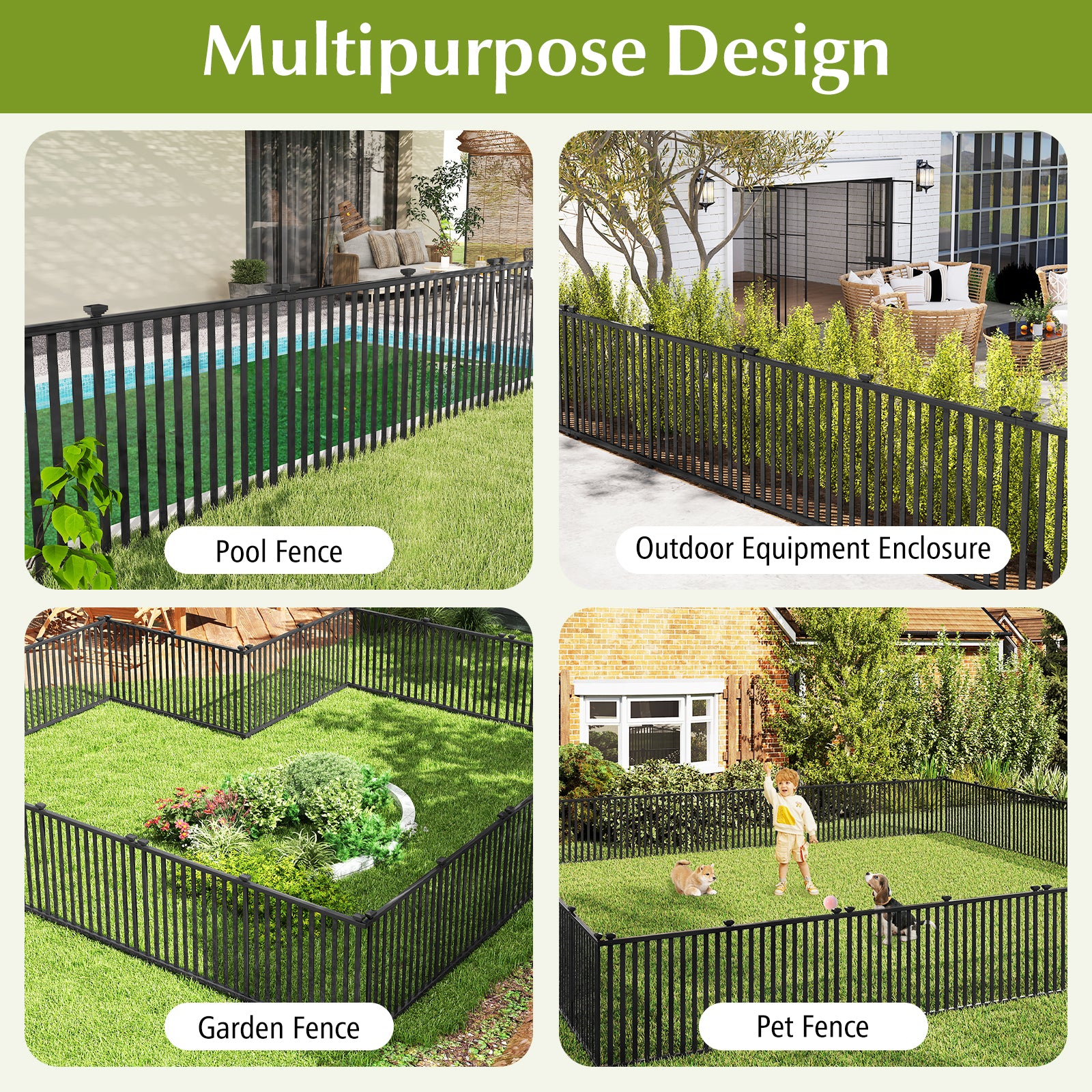 2 Piece 80 x 51 Inch Vinyl Picket Fence for Garden, Black Decorative Fencing & Flooring at Gallery Canada