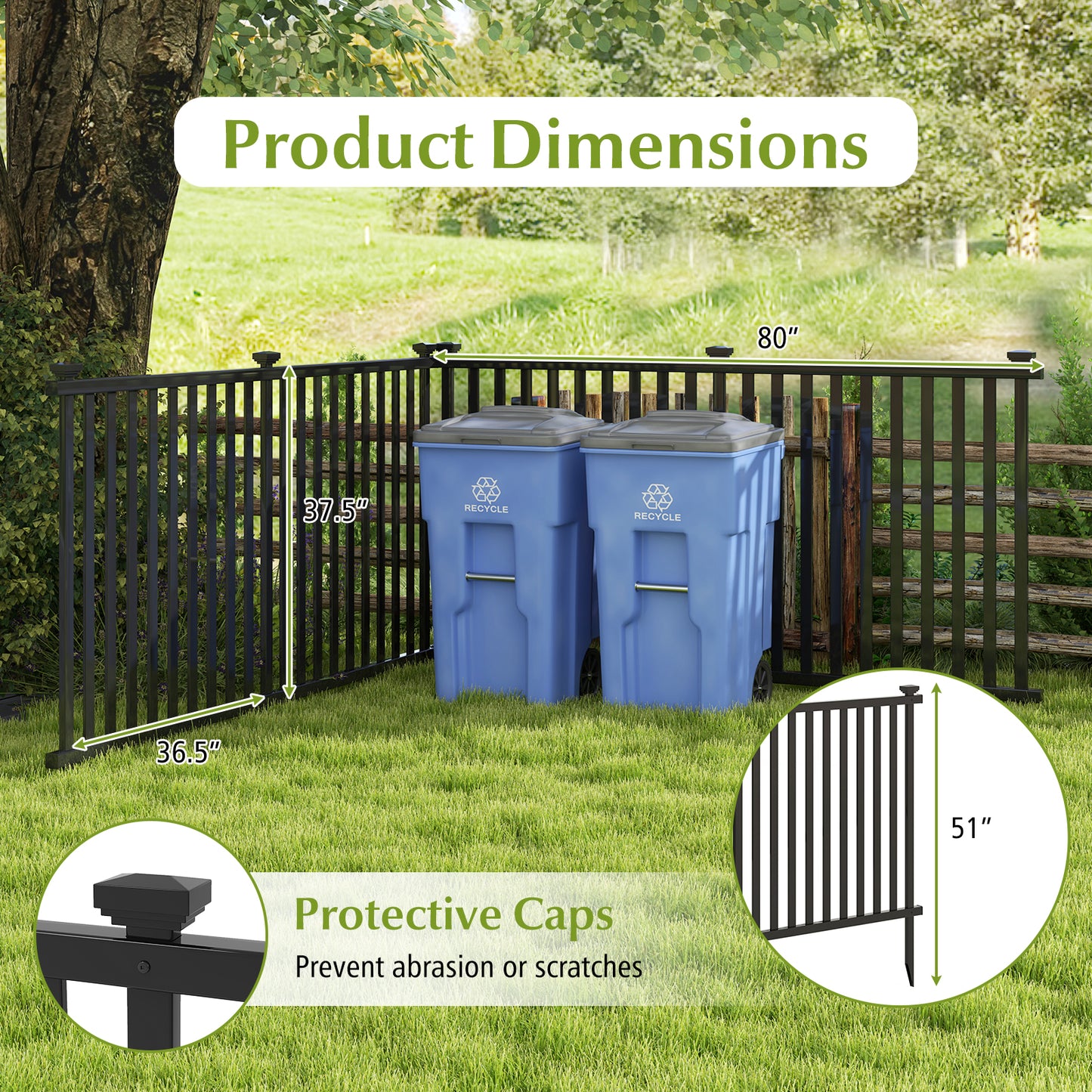 2 Piece 80 x 51 Inch Vinyl Picket Fence for Garden, Black Decorative Fencing & Flooring at Gallery Canada
