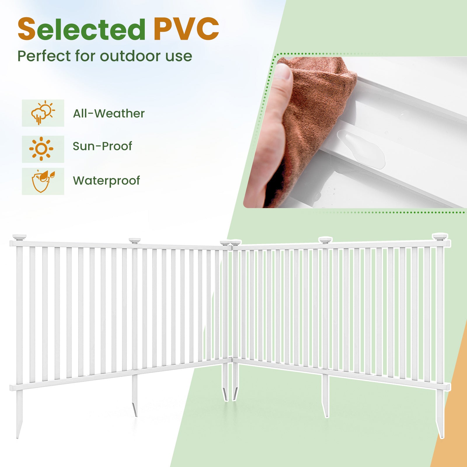 2 Piece 80 x 51 Inch Vinyl Picket Fence for Garden, White Decorative Fencing & Flooring at Gallery Canada