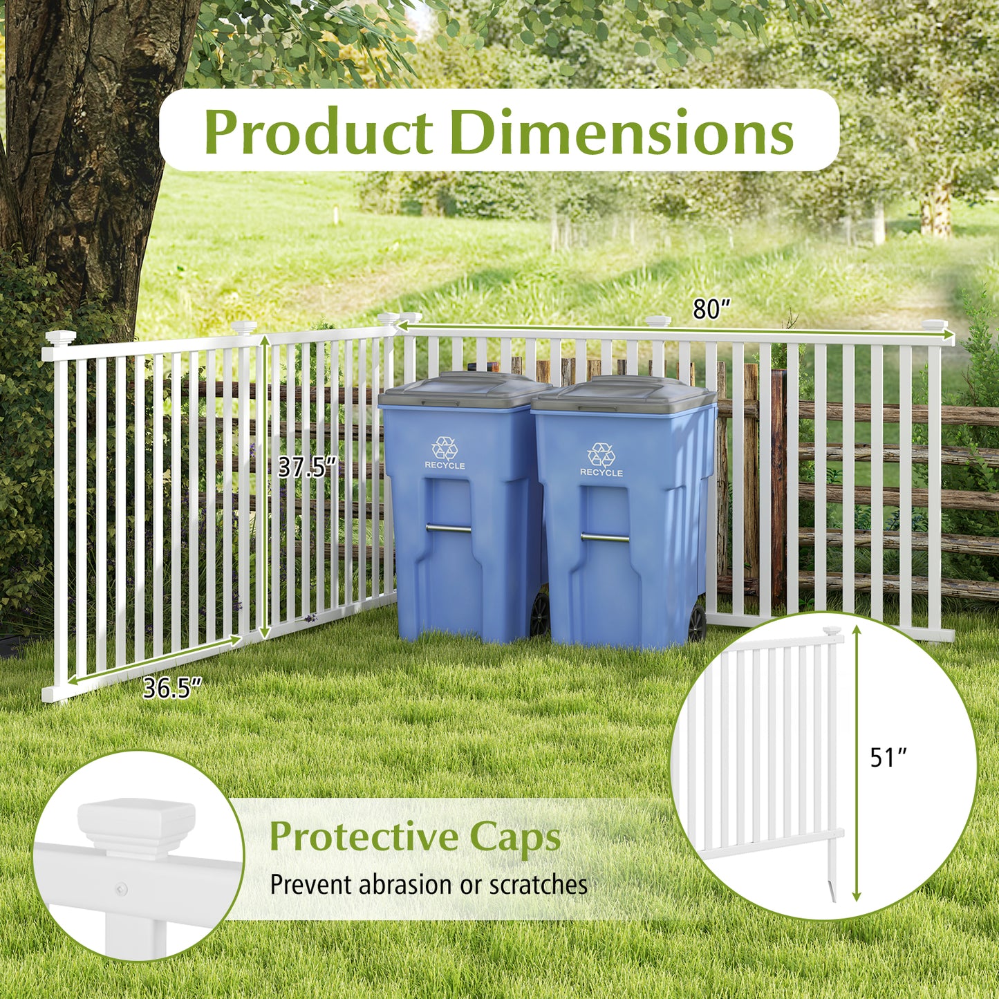 2 Piece 80 x 51 Inch Vinyl Picket Fence for Garden, White Decorative Fencing & Flooring at Gallery Canada