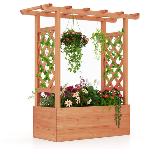 Wooden Raised Garden Bed Elevated Planter Box with Trellis and Hanging Roof, Orange