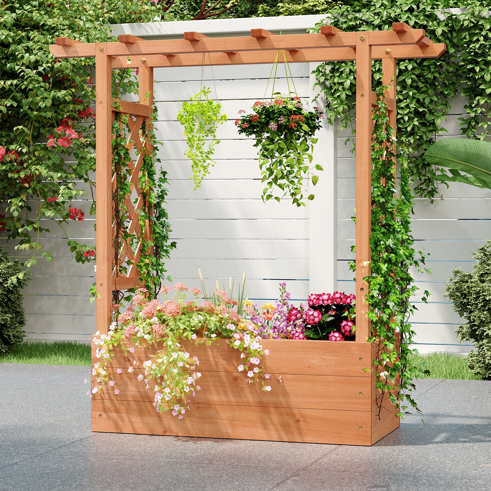 Wooden Raised Garden Bed Elevated Planter Box with Trellis and Hanging Roof, Orange Raised Garden Beds at Gallery Canada