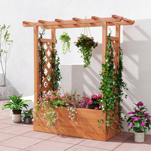Wooden Raised Garden Bed Elevated Planter Box with Trellis and Hanging Roof, Orange