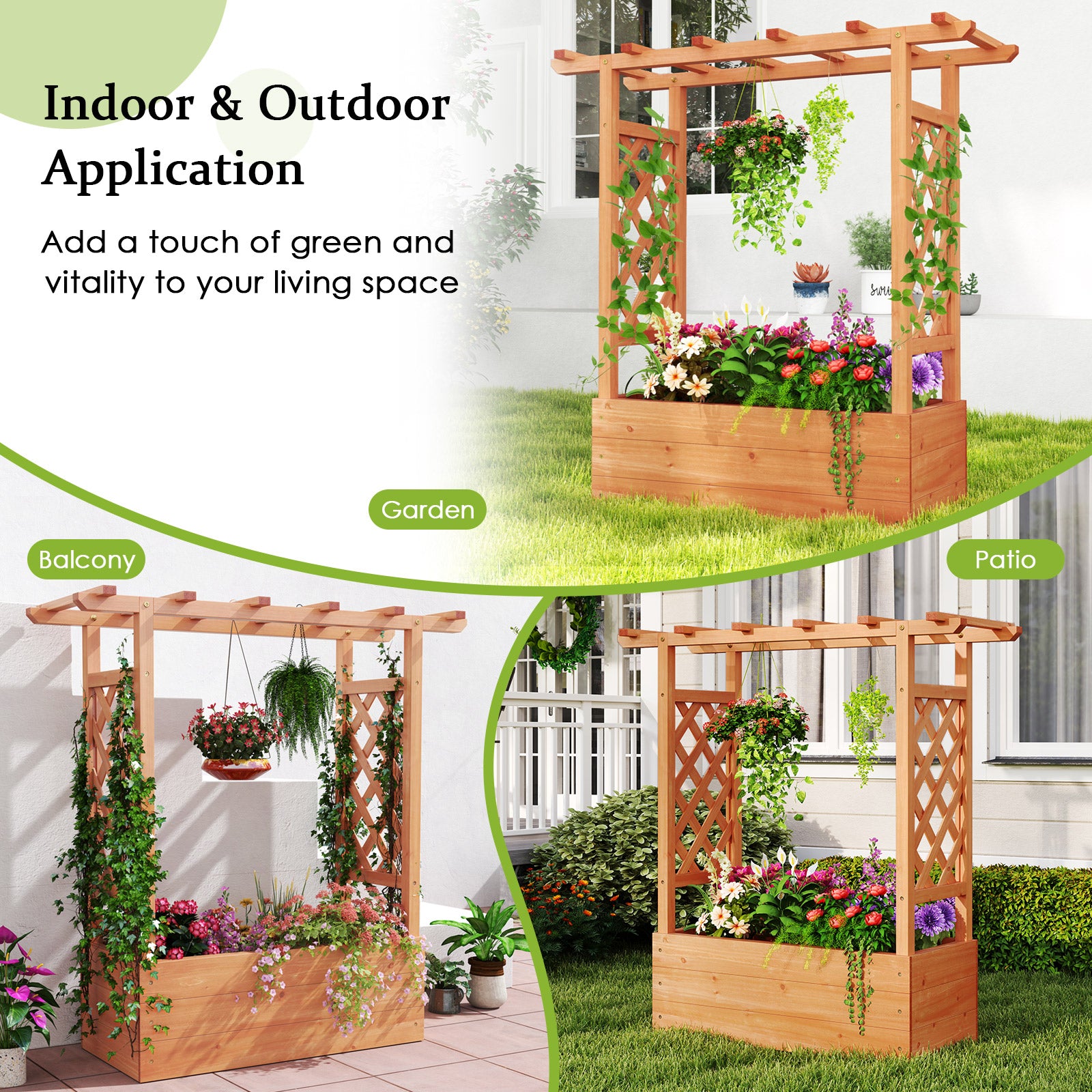Wooden Raised Garden Bed Elevated Planter Box with Trellis and Hanging Roof, Orange Raised Garden Beds at Gallery Canada