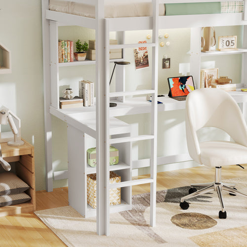 Twin Loft Bed With LED Light And Desk