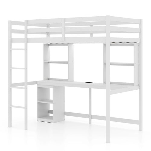 Twin Loft Bed With LED Light And Desk