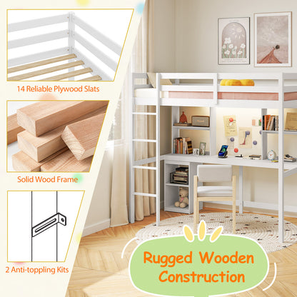 Twin Loft Bed With LED Light And Desk