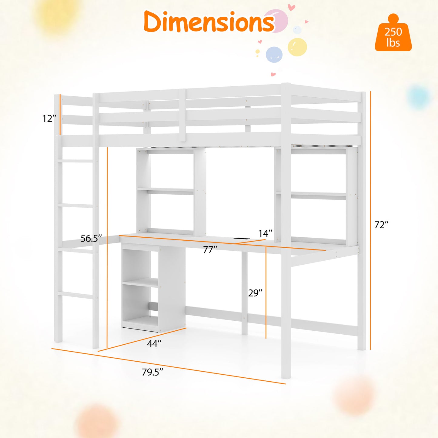 Twin Loft Bed With LED Light And Desk