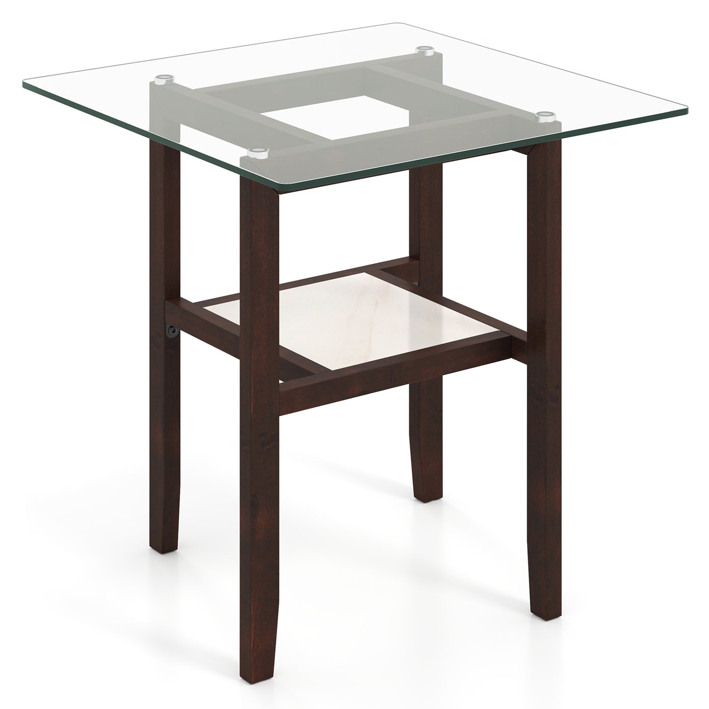 24 Inch 2-Tier Square Glass Coffee Table Center Table with Storage Shelf, Brown End & Side Tables at Gallery Canada