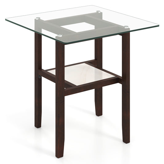 24 Inch 2-Tier Square Glass Coffee Table, Storage Shelf, Brown End & Side Tables Brown at Gallery Canada