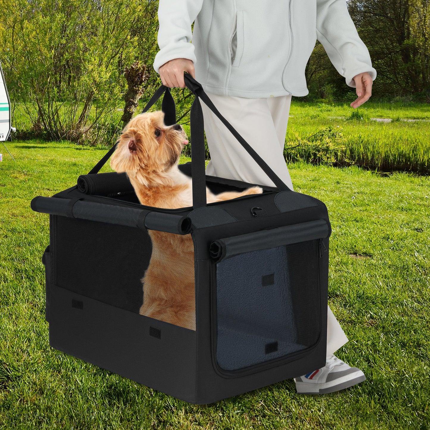 Portable Foldable Pet Carrier, 2 Openings, Comfy Cushion, S, Black Dog Supplies at Gallery Canada