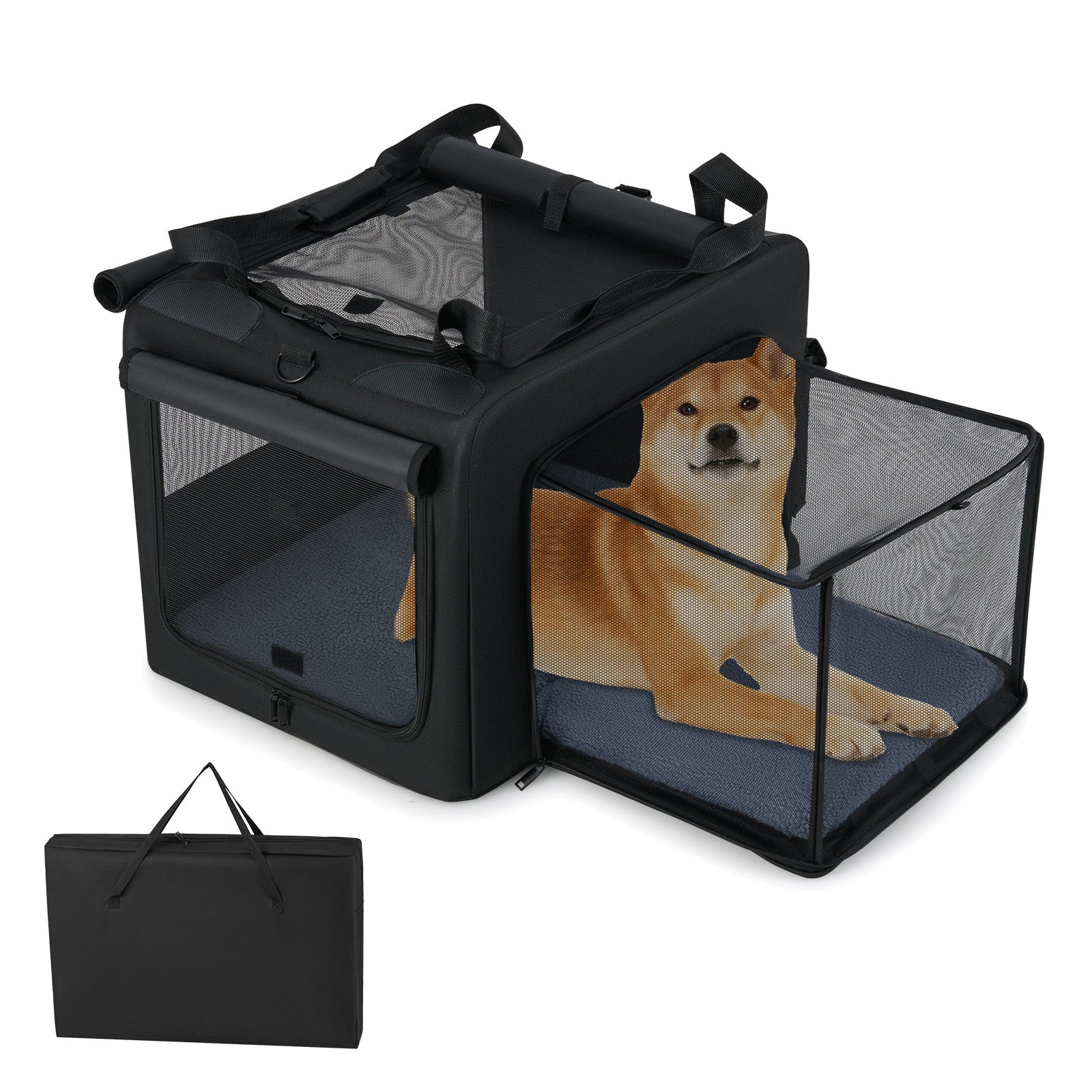 Portable Foldable Pet Carrying Bag with 2 Openings and Comfy Cushion-S, Black Dog Supplies at Gallery Canada