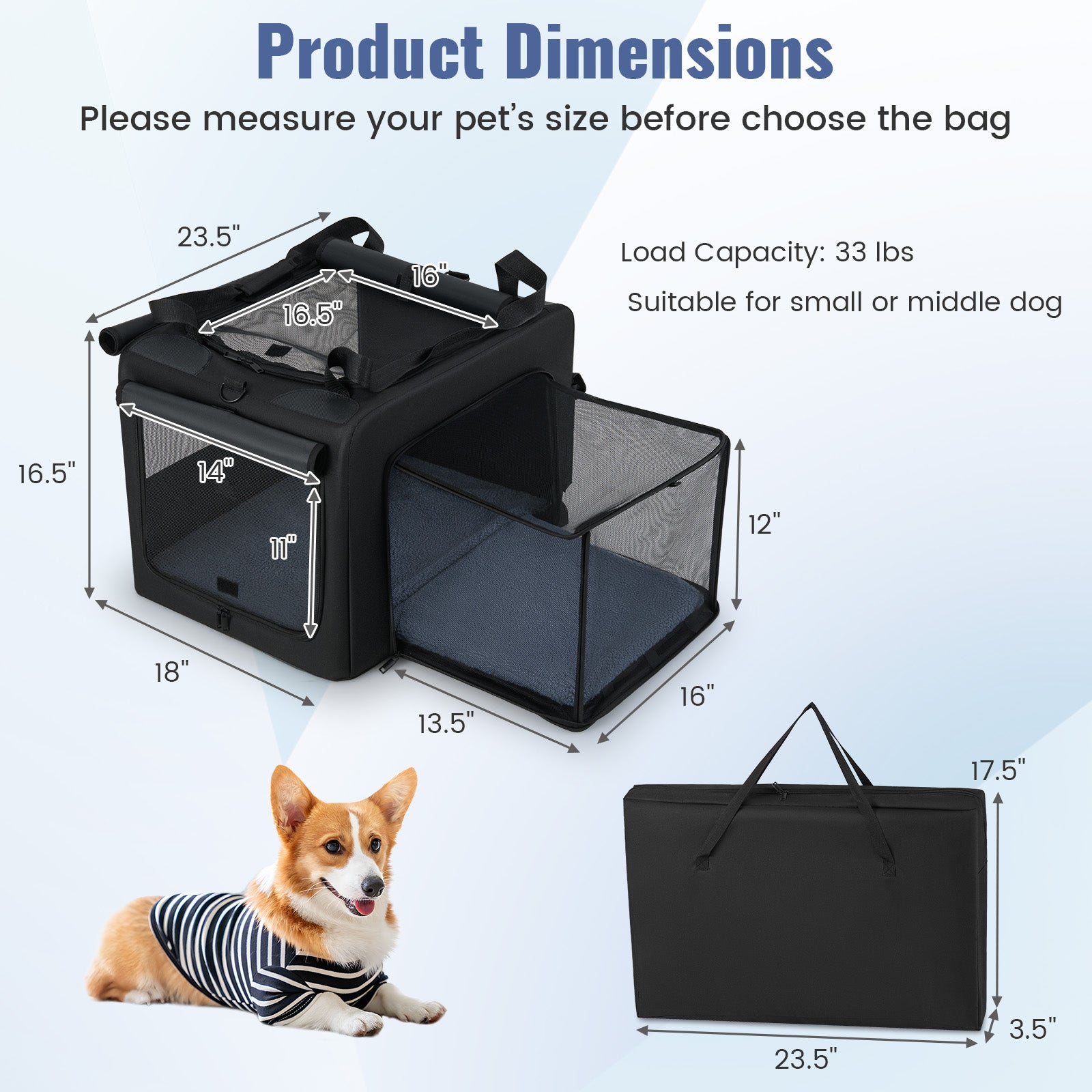 Portable Foldable Pet Carrying Bag with 2 Openings and Comfy Cushion-S, Black Dog Supplies at Gallery Canada