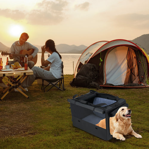 Portable Foldable Pet Carrying Bag with 2 Openings and Comfy Cushion-M, Black