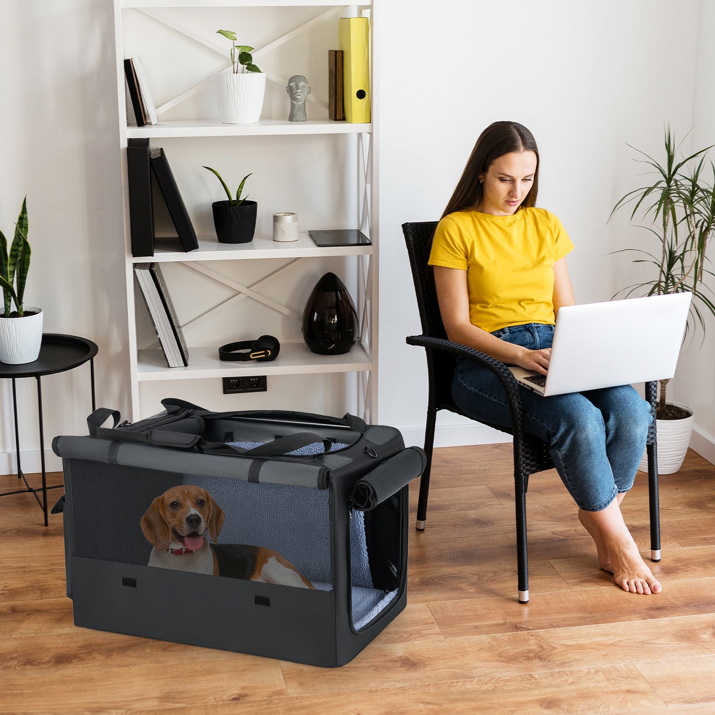 Portable Foldable Pet Carrying Bag with 2 Openings and Comfy Cushion-M, Black Dog Supplies at Gallery Canada