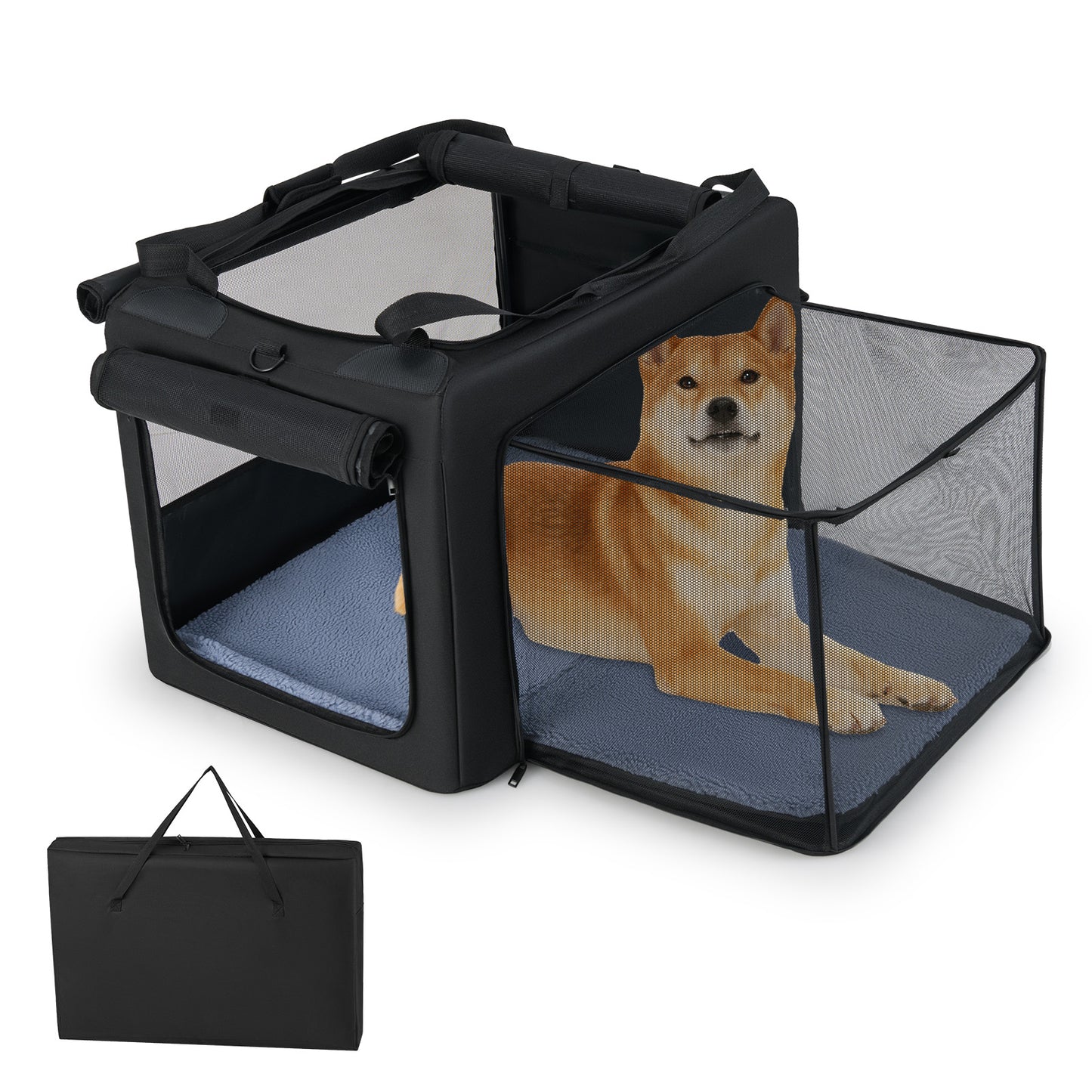 Portable Foldable Pet Carrying Bag with 2 Openings and Comfy Cushion-M, Black Dog Supplies at Gallery Canada