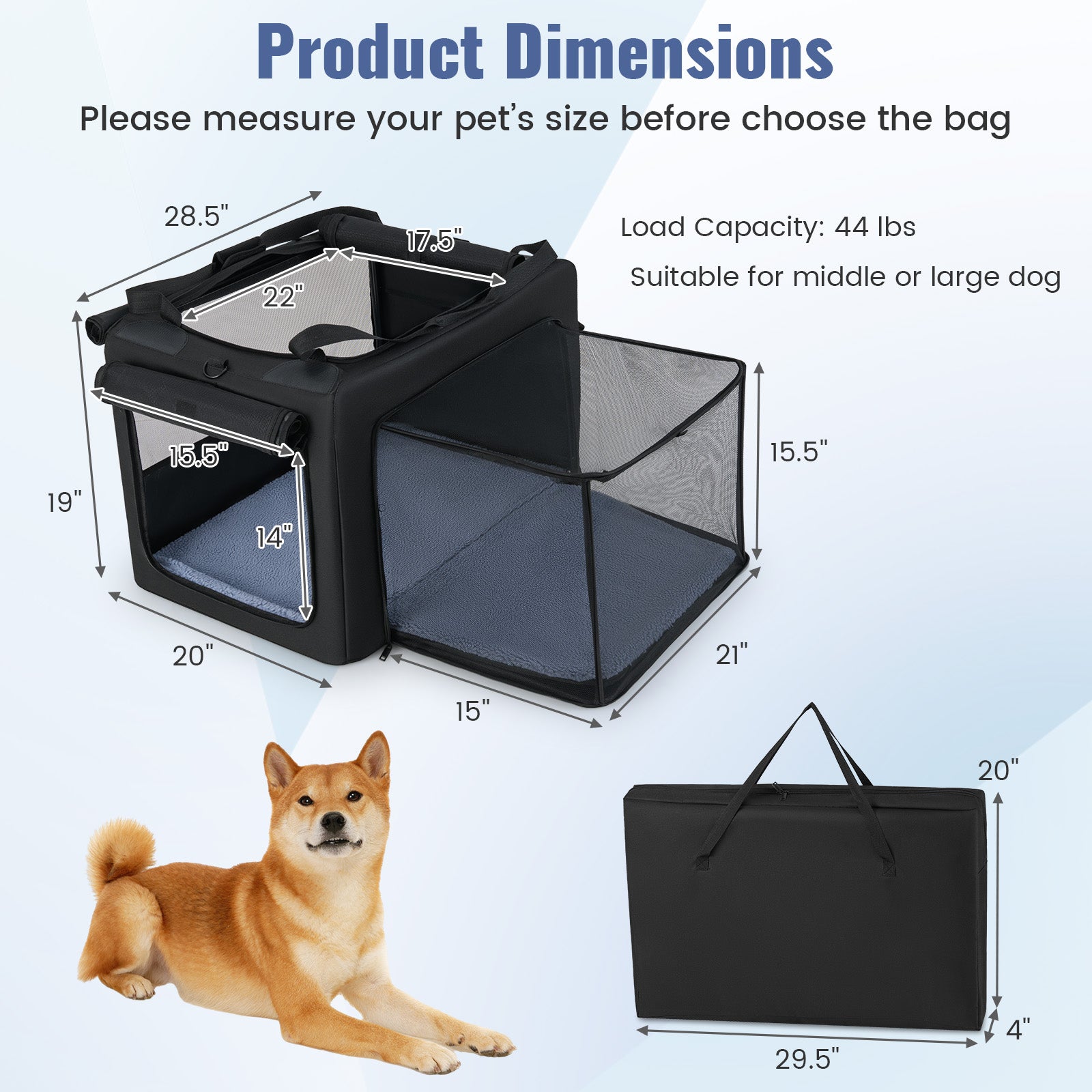 Portable Foldable Pet Carrying Bag with 2 Openings and Comfy Cushion-M, Black Dog Supplies at Gallery Canada