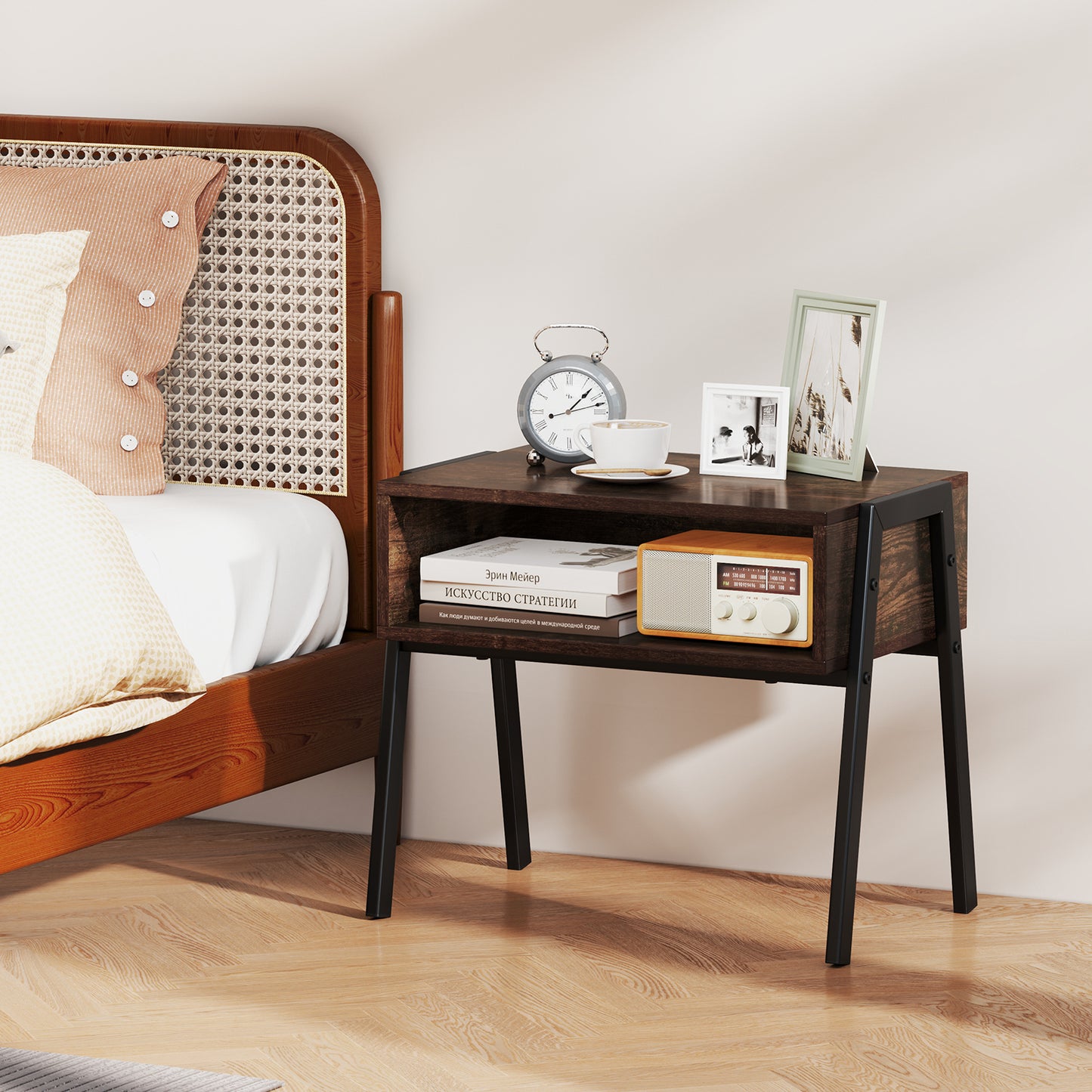 2 Pieces Stackable Night Stand Bedside End Table Set, Rustic Brown Nightstands at Gallery Canada