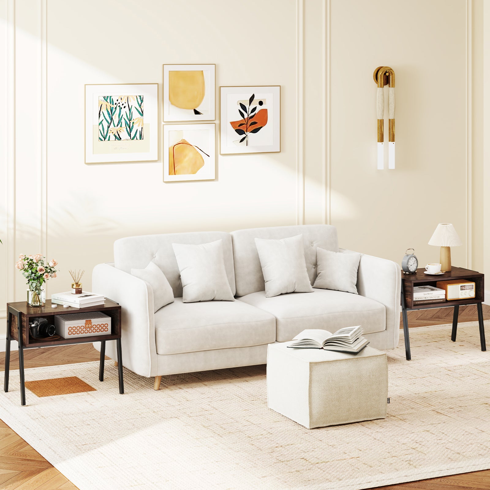 2 Pieces Stackable Night Stand Bedside End Table Set, Rustic Brown Nightstands at Gallery Canada