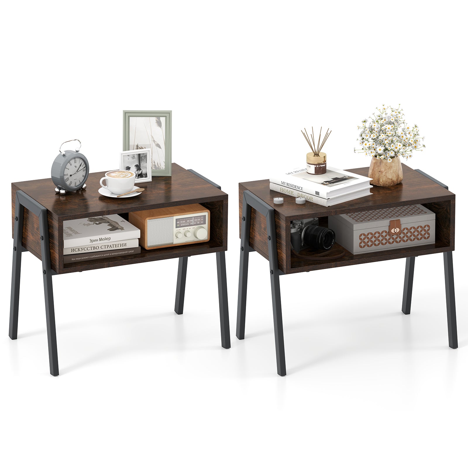 2 Pieces Stackable Night Stand Bedside End Table Set, Rustic Brown Nightstands at Gallery Canada