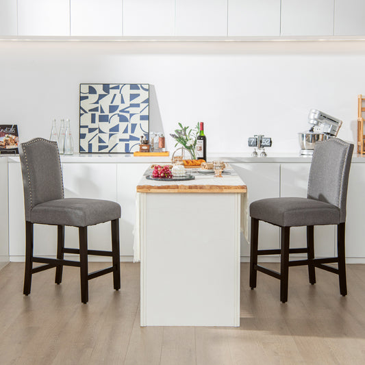 2 Pcs Fabric Nail Head Counter Height Dining Side Chairs Set, Gray Bar Stools Gray at Gallery Canada