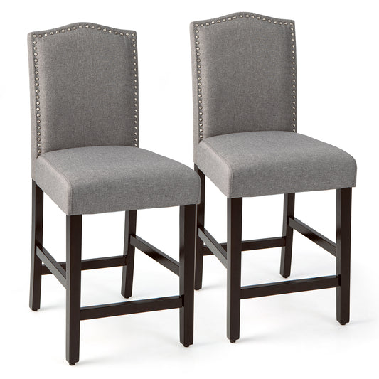 2 Pcs Fabric Nail Head Counter Height Dining Side Chairs Set, Gray Bar Stools Gray at Gallery Canada