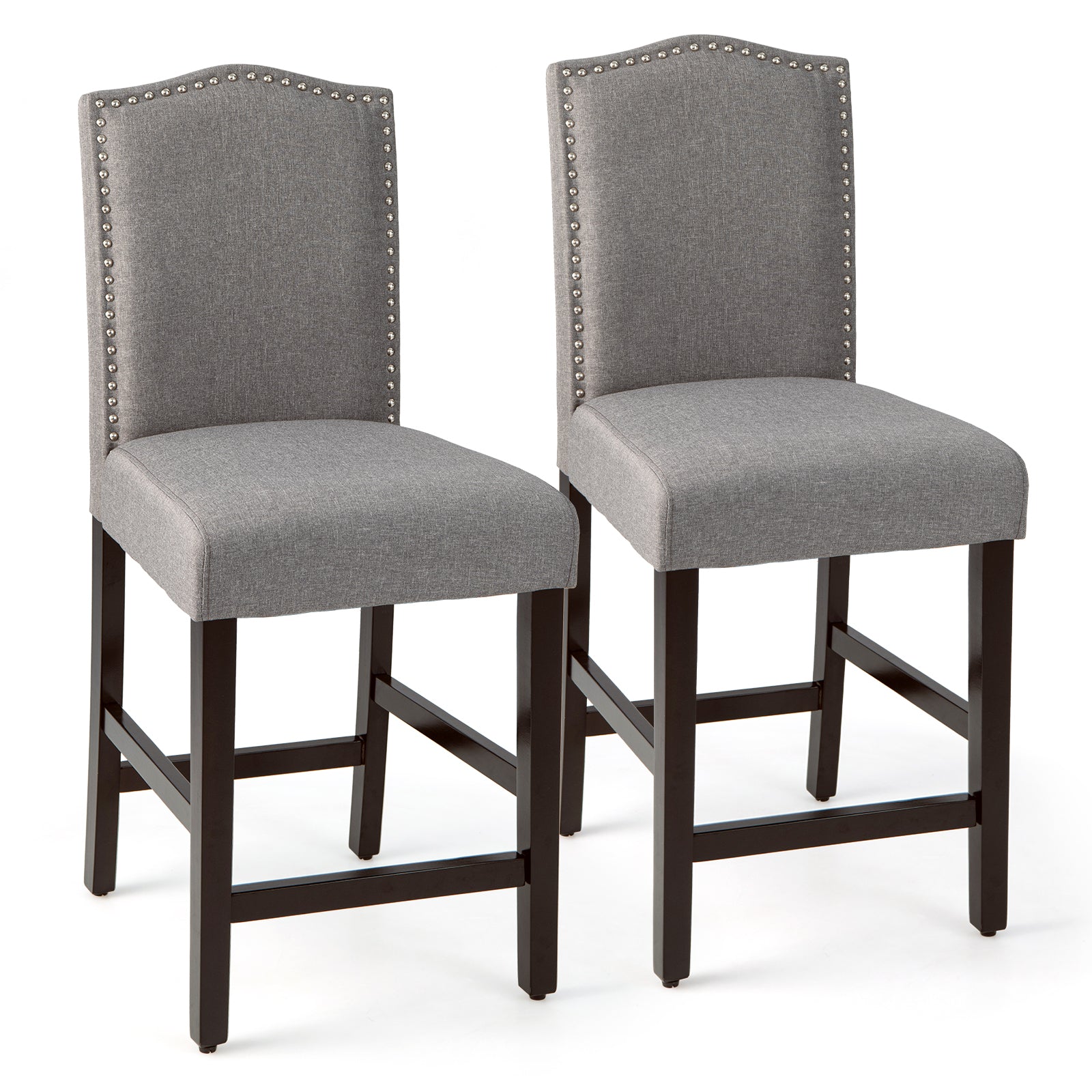 2 Pcs Fabric Nail Head Counter Height Dining Side Chairs Set, Gray Bar Stools at Gallery Canada